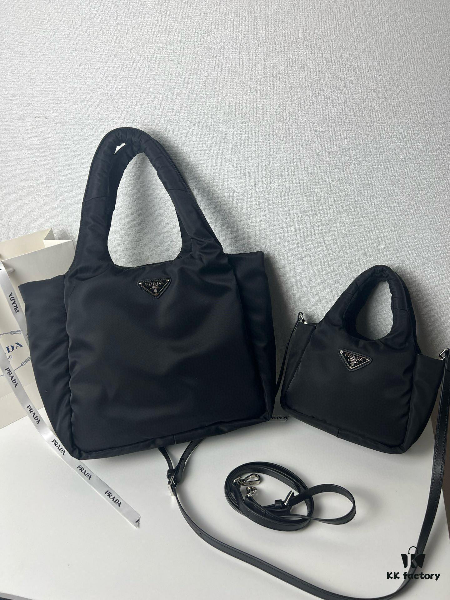 Prada Nylon Cotton Tote Bag (with Long Shoulder Strap)