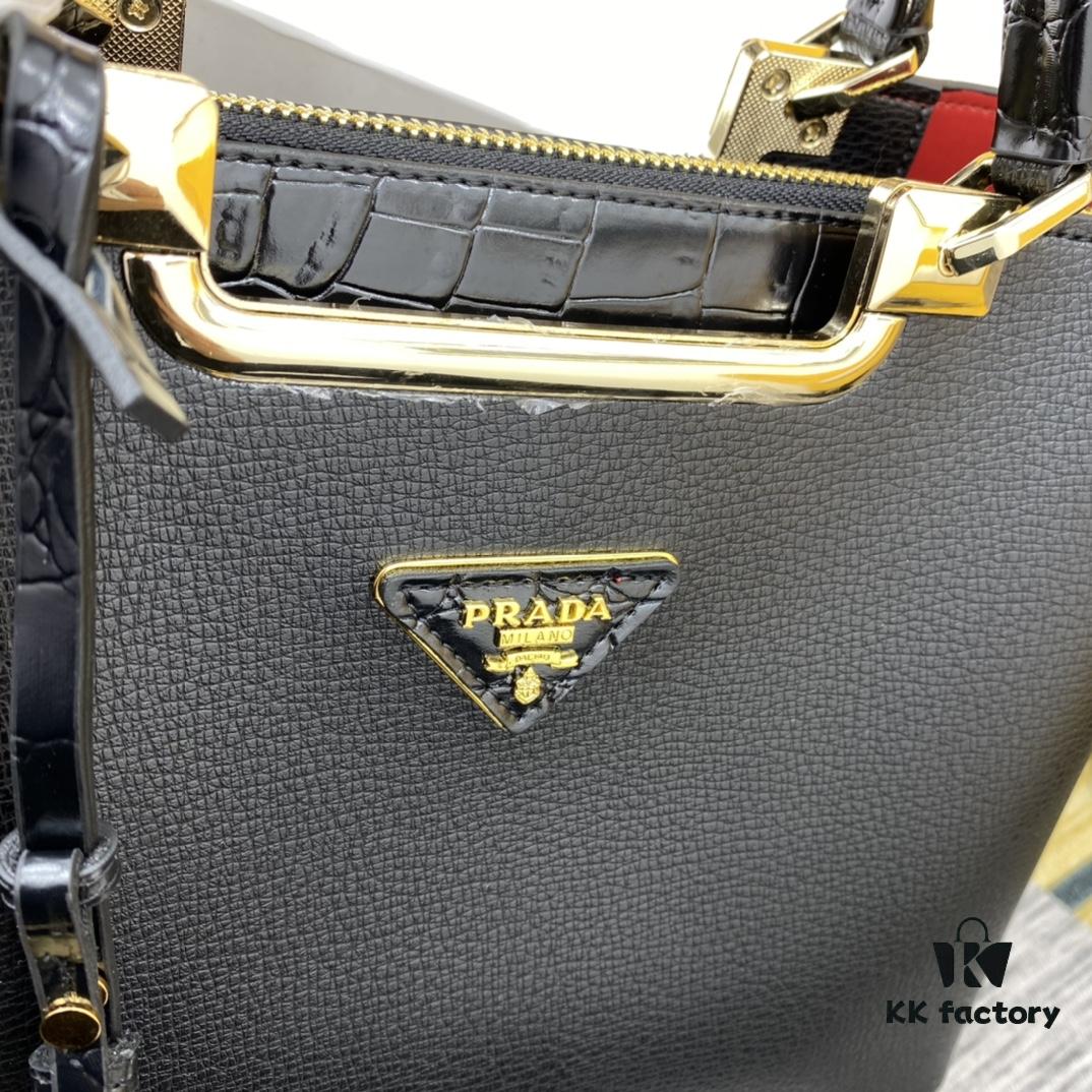 2020 New Arrival PRADA Handbag Model 66152 - Smooth Calfskin with Shiny Crocodile Texture