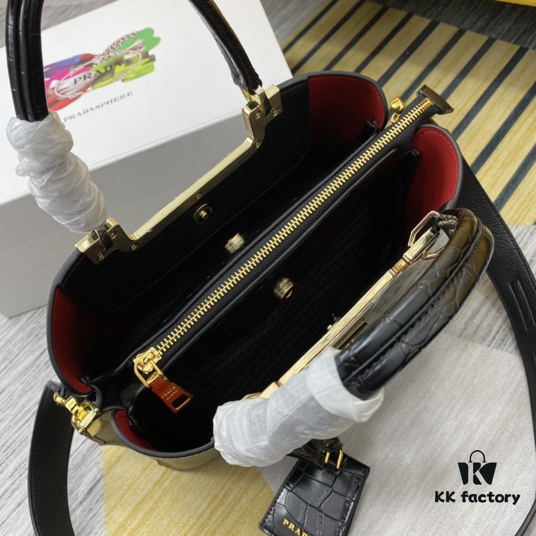 2020 New Arrival PRADA Handbag Model 66152 - Smooth Calfskin with Shiny Crocodile Texture