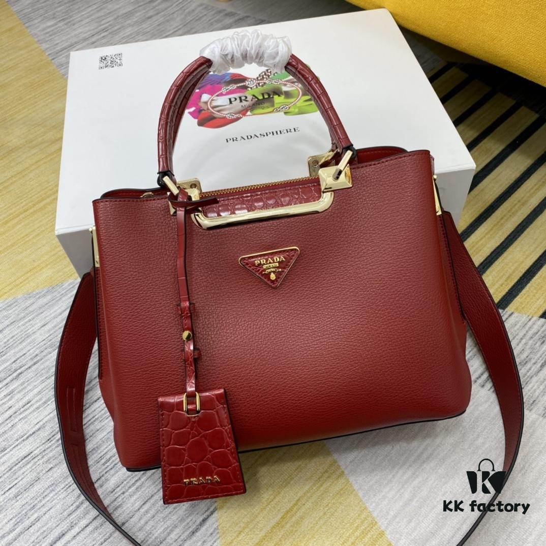 2020 New Arrival Prada-Style Handbag, Model 66152, Premium Cowhide with Shiny Crocodile Texture, Spacious Designer Tote