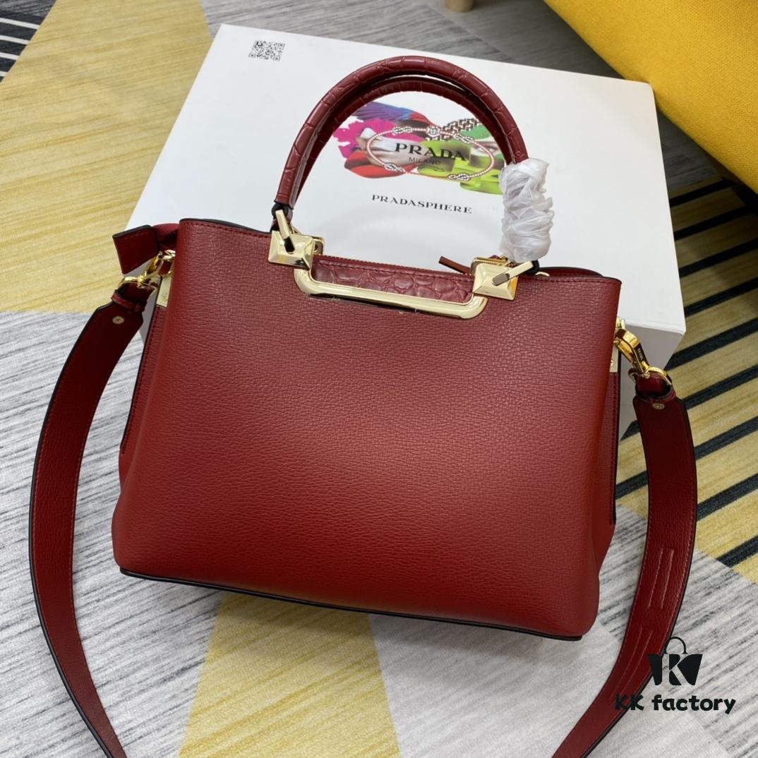 2020 New Arrival Prada-Style Handbag, Model 66152, Premium Cowhide with Shiny Crocodile Texture, Spacious Designer Tote