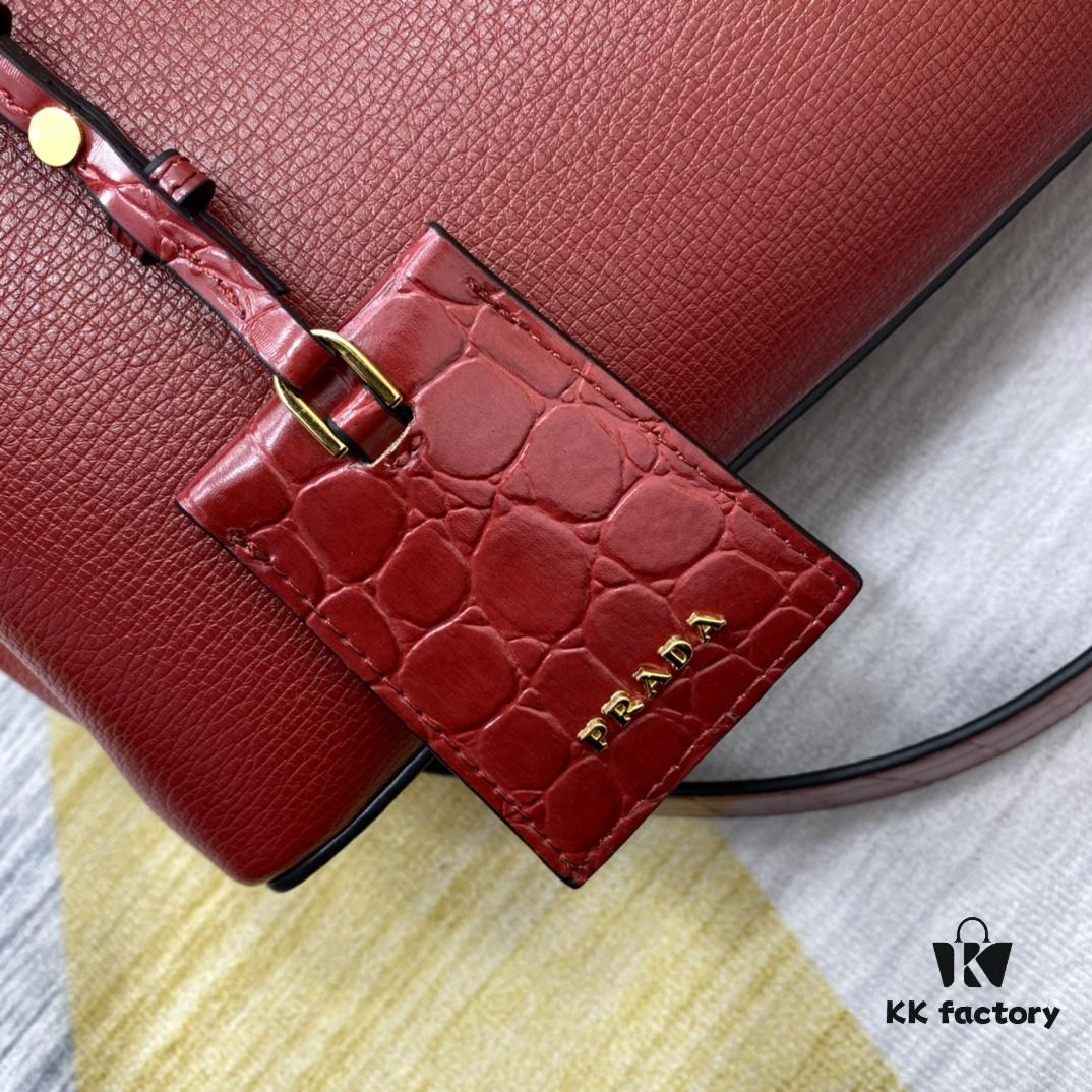 2020 New Arrival Prada-Style Handbag, Model 66152, Premium Cowhide with Shiny Crocodile Texture, Spacious Designer Tote