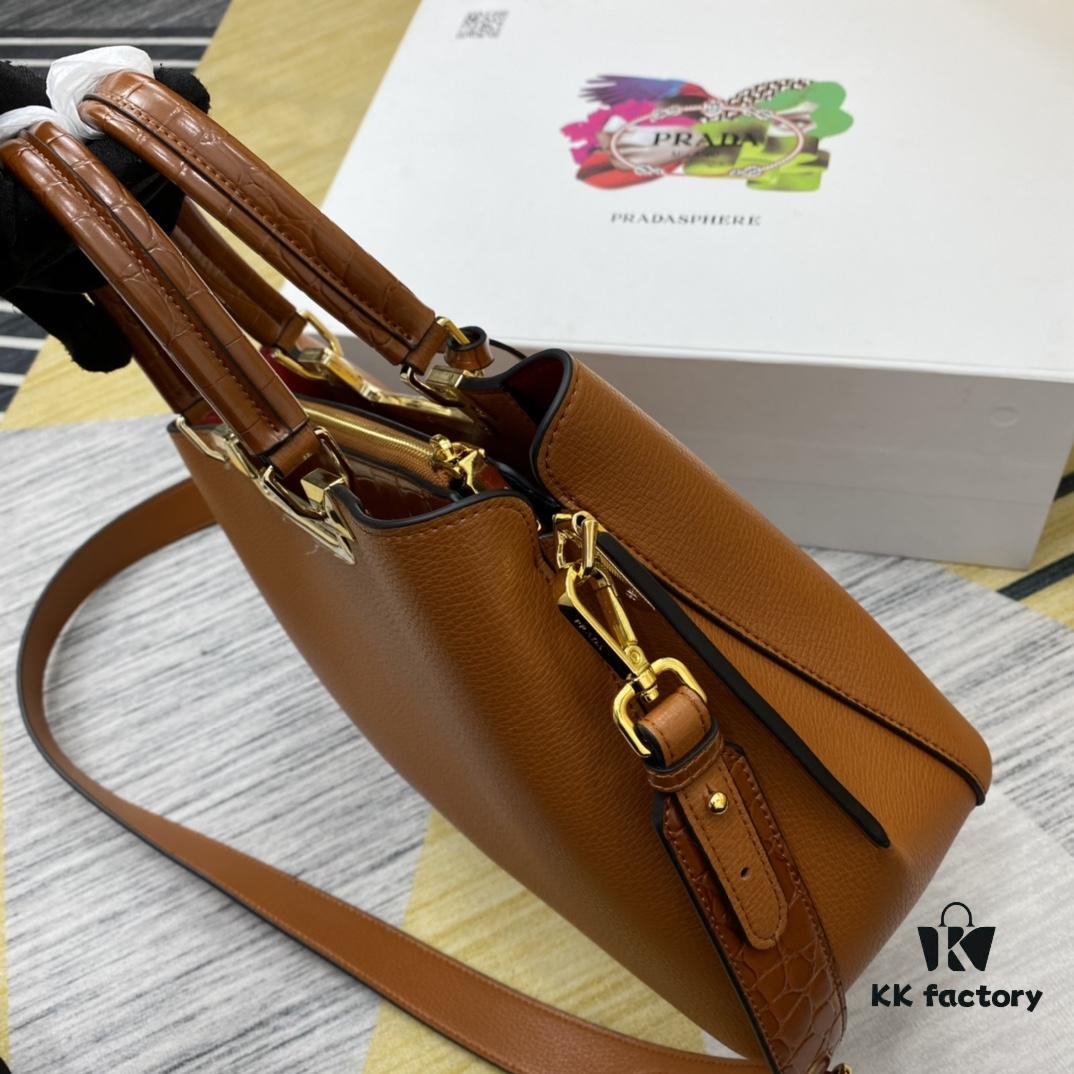 2020 New Arrival PRADA Style 66152 Genuine Calfskin with Shiny Crocodile Texture Large Capacity Handbag