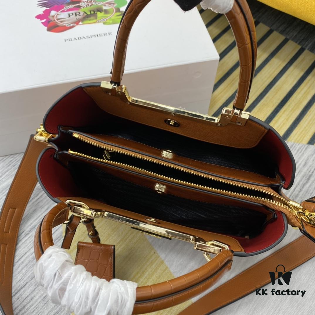 2020 New Arrival PRADA Style 66152 Genuine Calfskin with Shiny Crocodile Texture Large Capacity Handbag