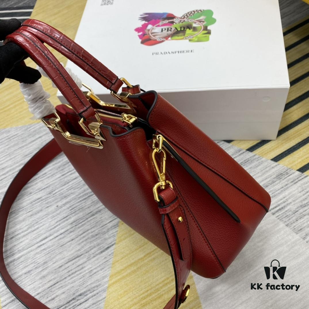 2020 New Arrival Prada-Style Handbag, Model 66152, Premium Cowhide with Shiny Crocodile Texture, Spacious Designer Tote