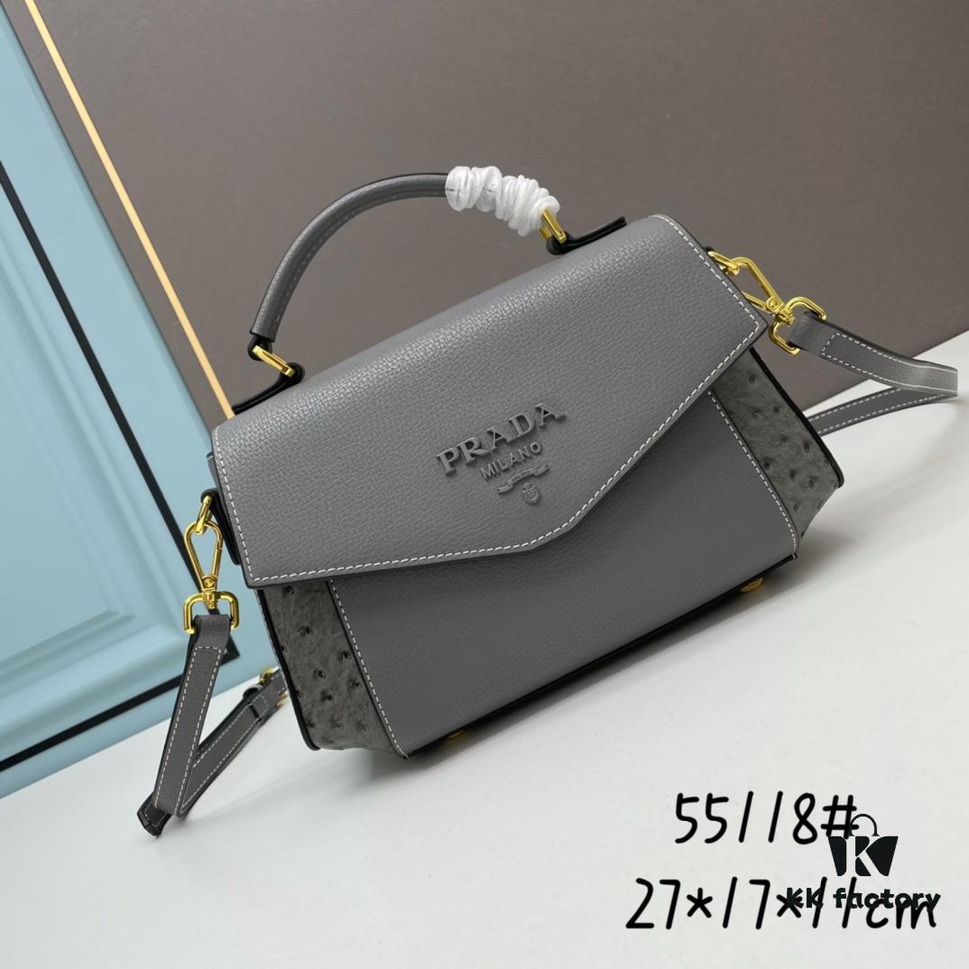 PRADA Fashion Head-Covering Bag in Deer Grain Leather with Ostrich Texture