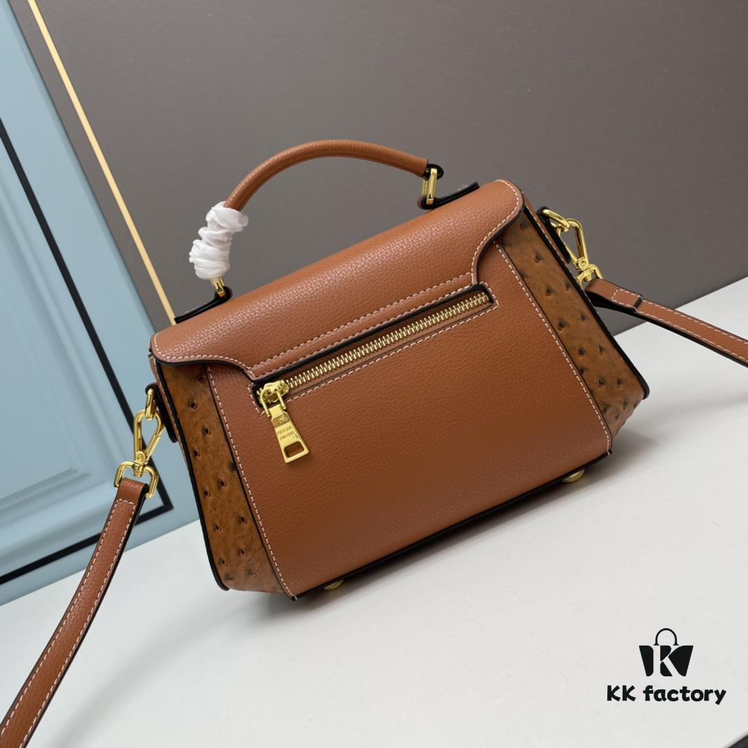 PRADA Fashion Head-Covering Bag, New Hot Arrival, Suede Calfskin with Ostrich Texture, Stylish and Practical, Comes with Long Shoulder Strap