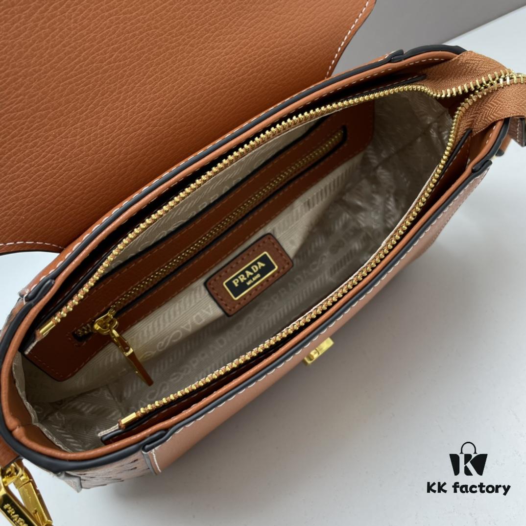 PRADA Fashion Head-Covering Bag, New Hot Arrival, Suede Calfskin with Ostrich Texture, Stylish and Practical, Comes with Long Shoulder Strap