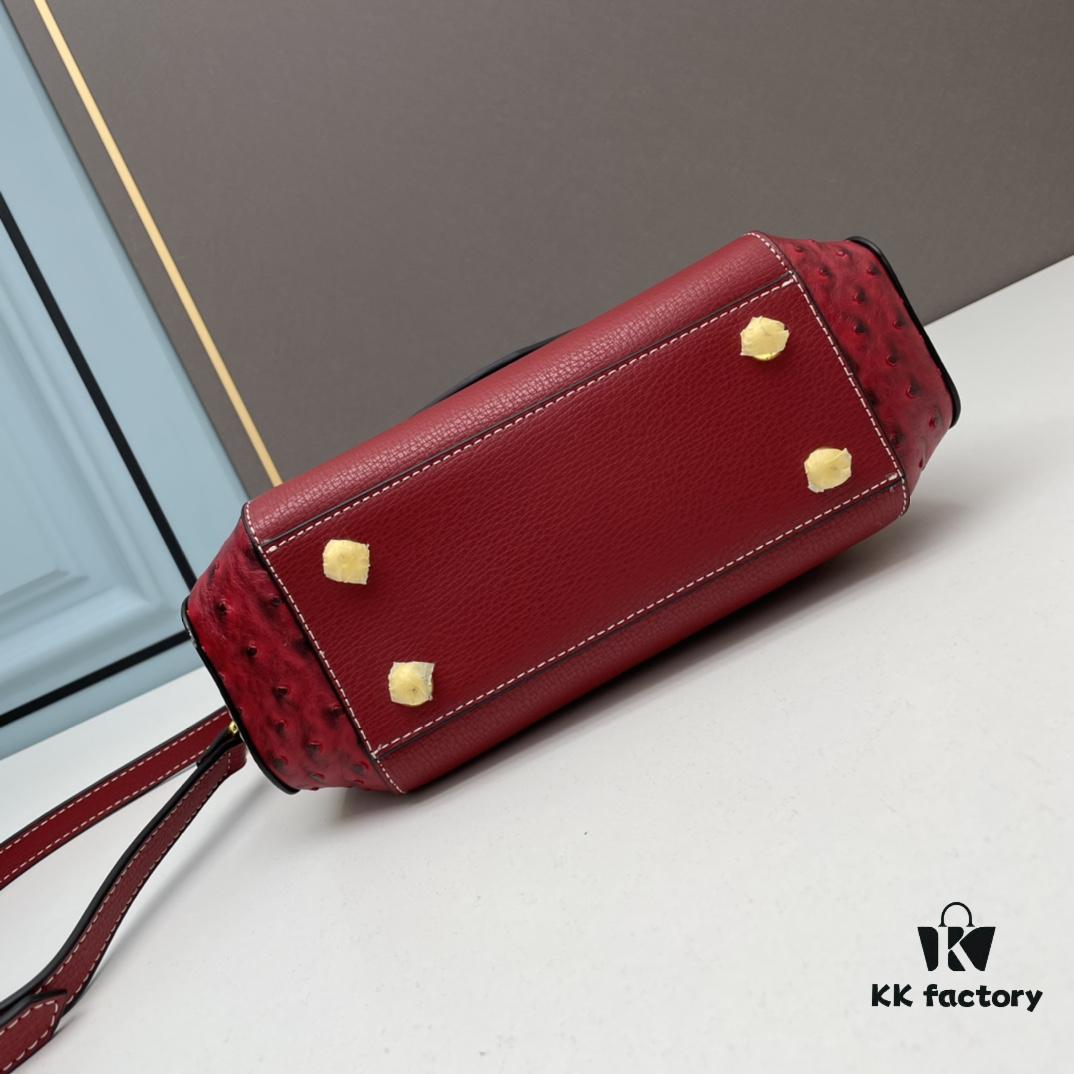 PRADA Fashion Head-Covering Bag in Deer Grain Leather with Ostrich Texture