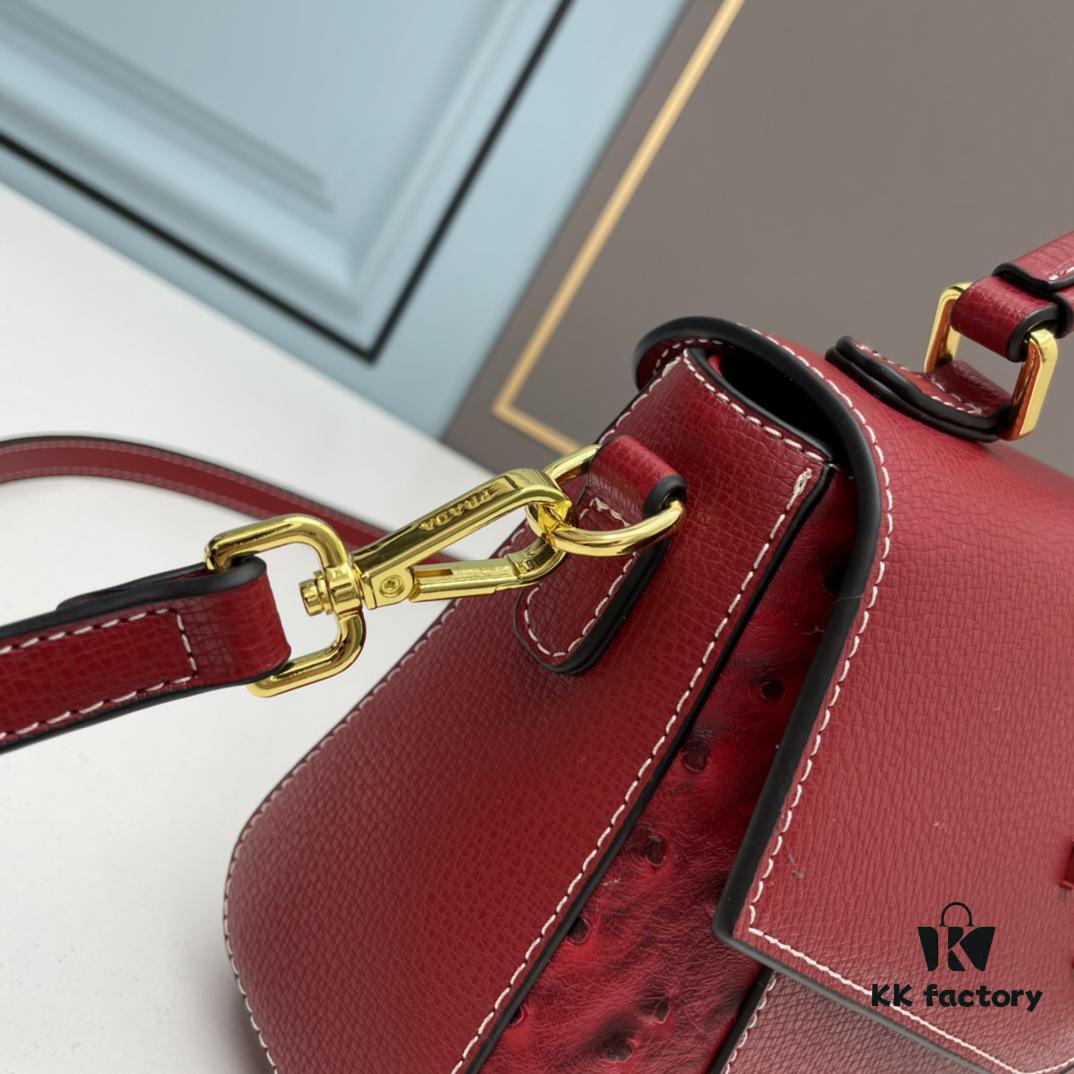 PRADA Fashion Head-Covering Bag in Deer Grain Leather with Ostrich Texture