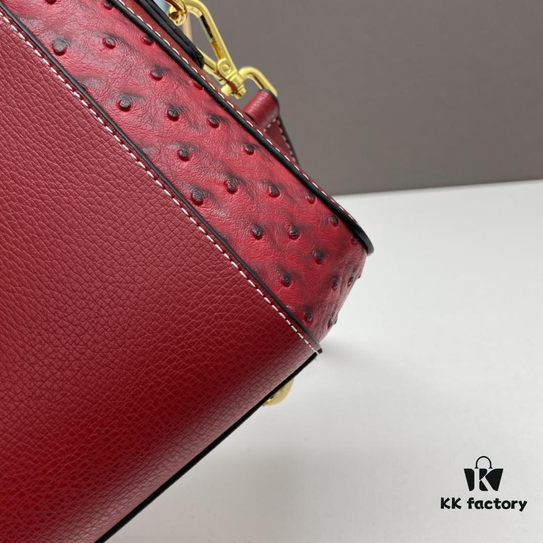 PRADA Fashion Head-Covering Bag in Deer Grain Leather with Ostrich Texture