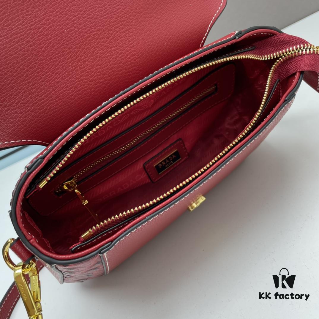 PRADA Fashion Head-Covering Bag in Deer Grain Leather with Ostrich Texture