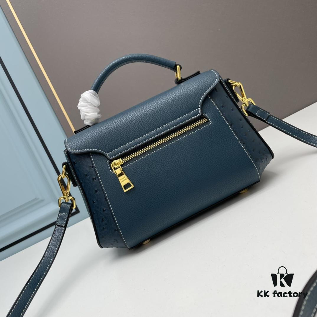 PRADA Fashion Head-Covering Bag in Deer Grain Calfskin with Ostrich Texture