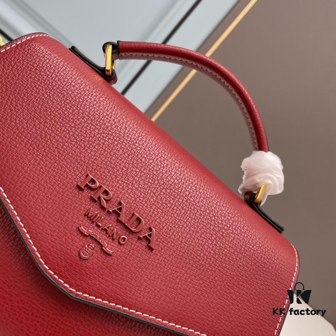 PRADA Fashion Head-Covering Bag in Deer Grain Leather with Ostrich Texture