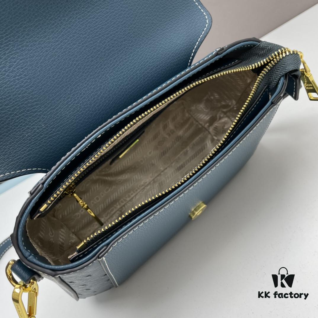 PRADA Fashion Head-Covering Bag in Deer Grain Calfskin with Ostrich Texture