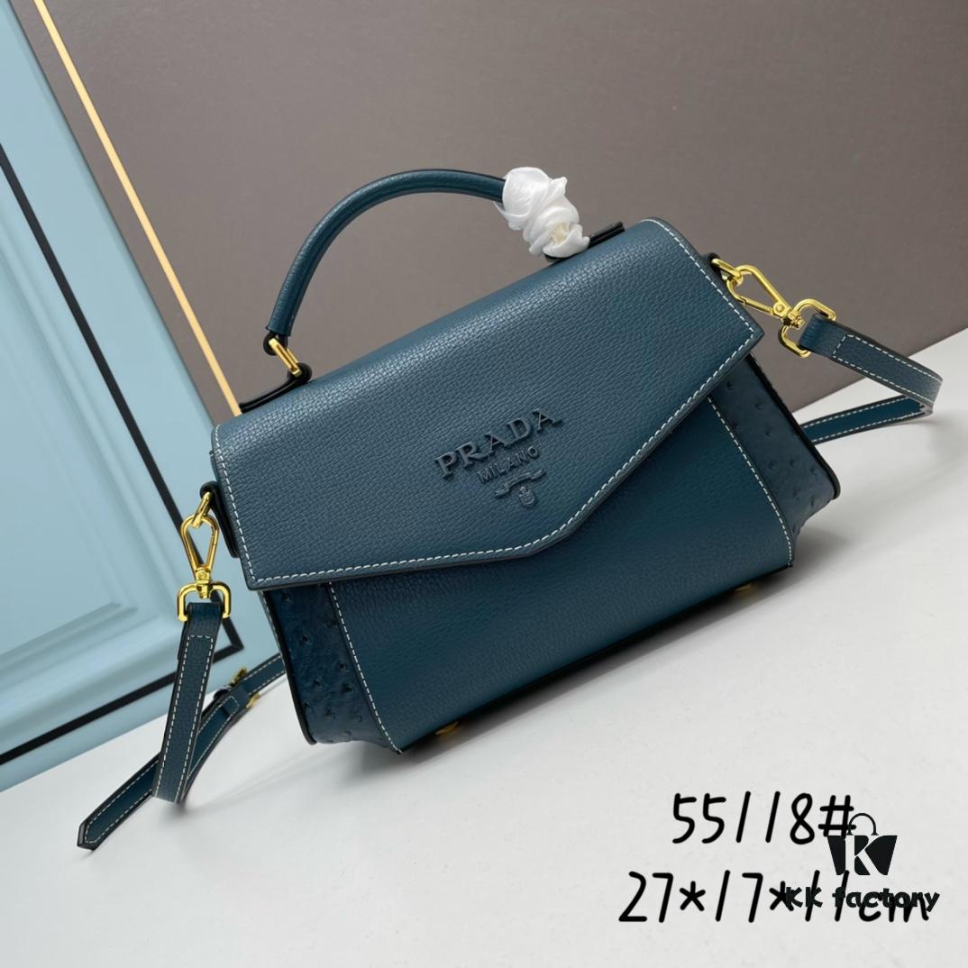 PRADA Fashion Head-Covering Bag in Deer Grain Calfskin with Ostrich Texture