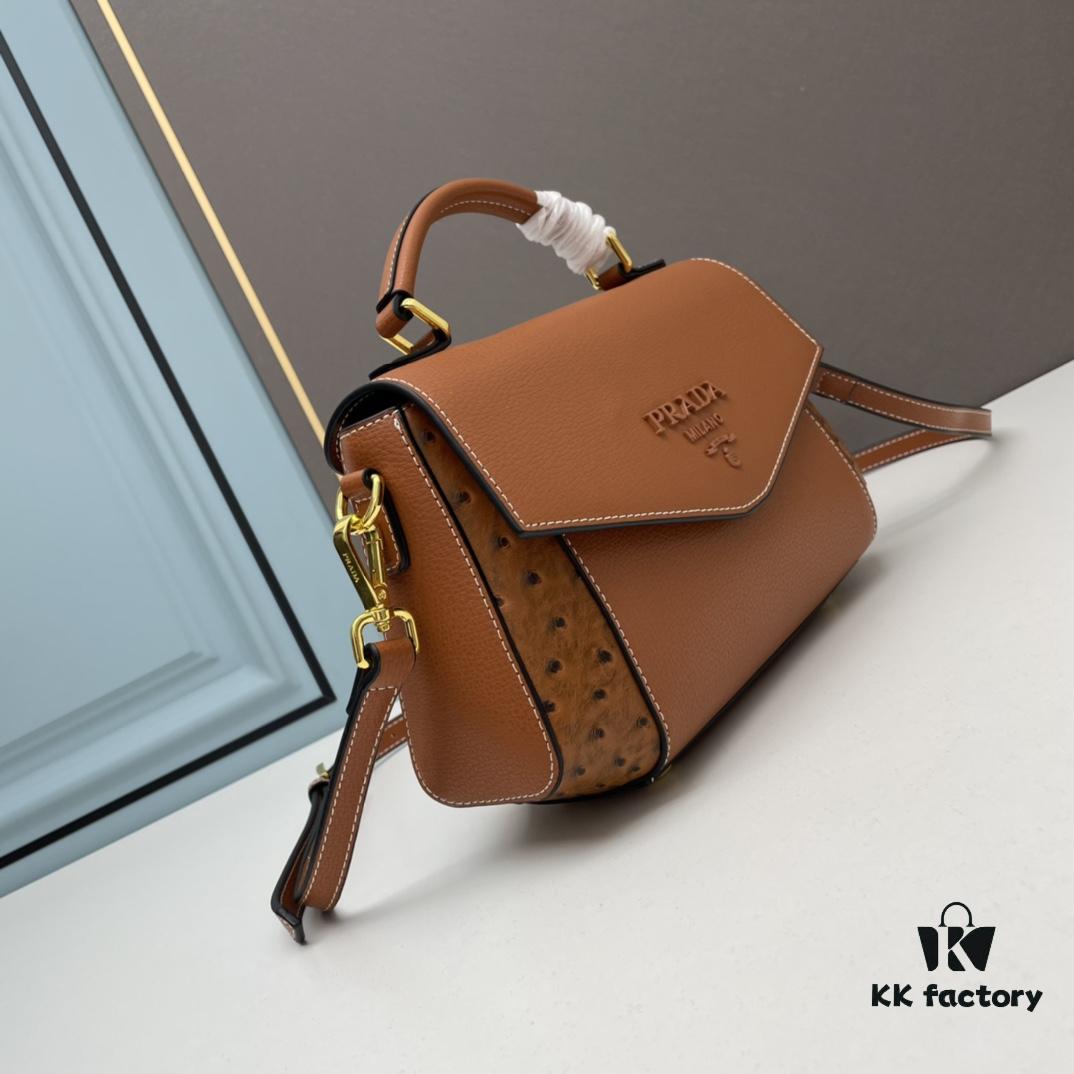 PRADA Fashion Head-Covering Bag, New Hot Arrival, Suede Calfskin with Ostrich Texture, Stylish and Practical, Comes with Long Shoulder Strap