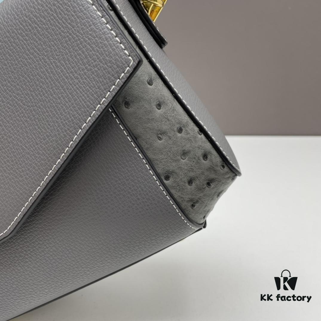 PRADA Fashion Head-Covering Bag in Deer Texture Calfskin with Ostrich Print