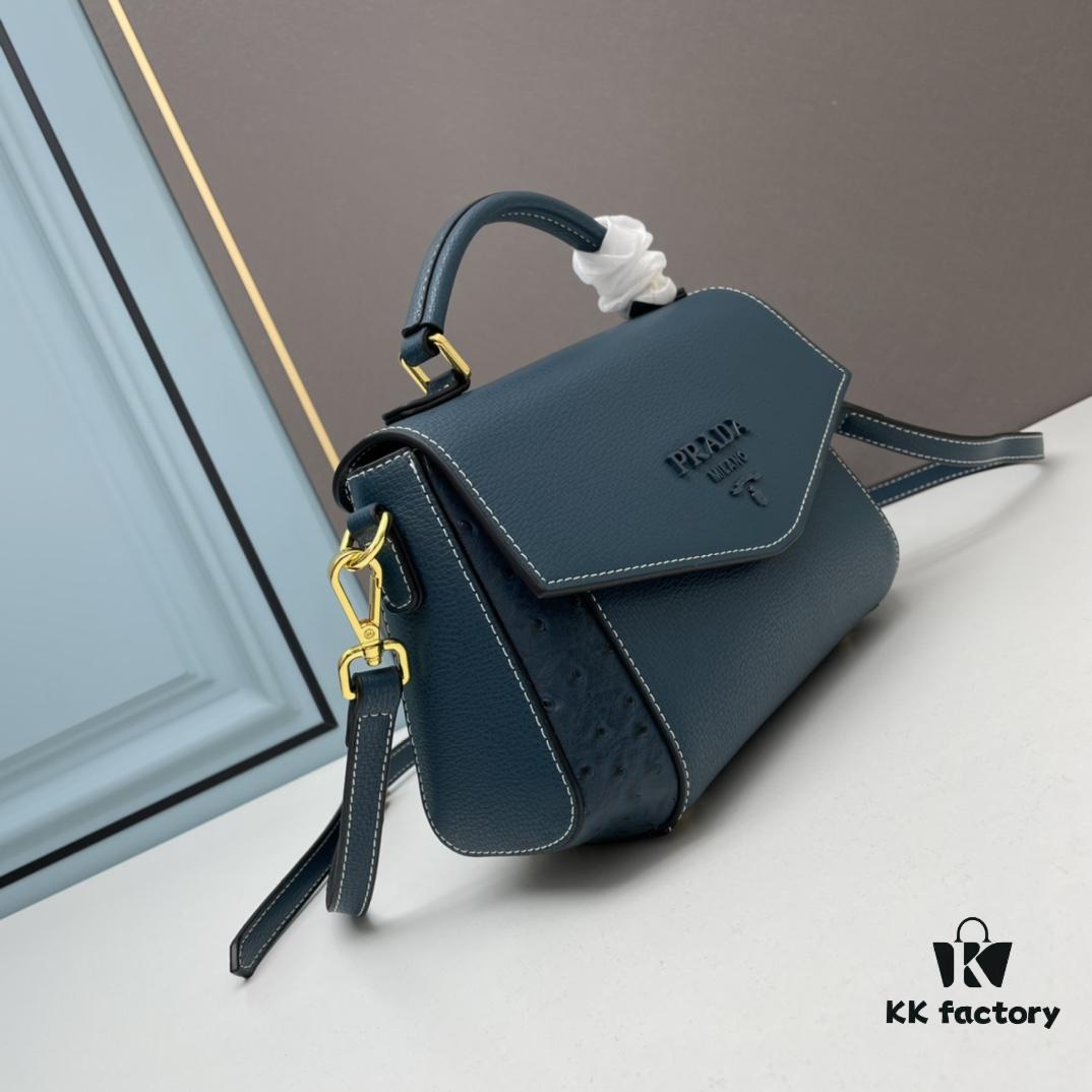 PRADA Fashion Head-Covering Bag in Deer Grain Calfskin with Ostrich Texture