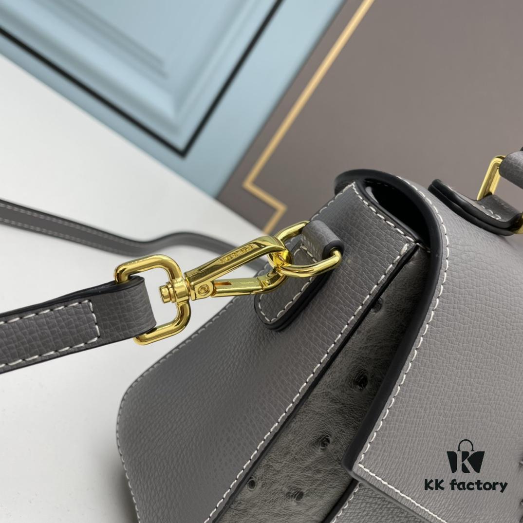 PRADA Fashion Head-Covering Bag in Deer Texture Calfskin with Ostrich Print