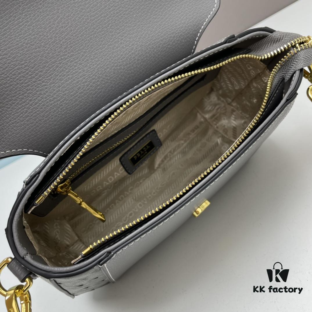 PRADA Fashion Head-Covering Bag in Deer Texture Calfskin with Ostrich Print