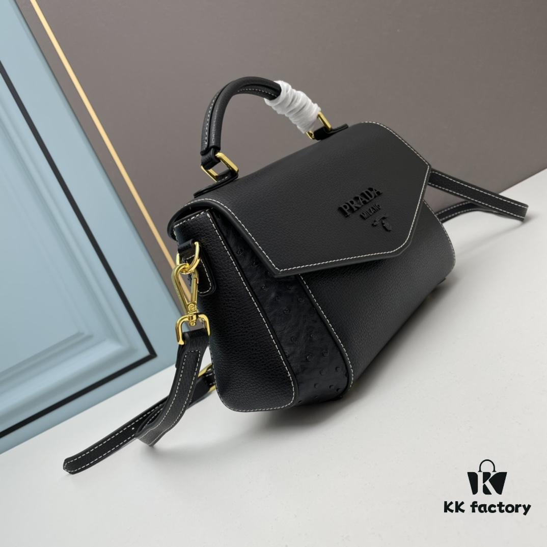 PRADA Fashion Head-Covering Bag in Deer Grain Calfskin with Ostrich Texture