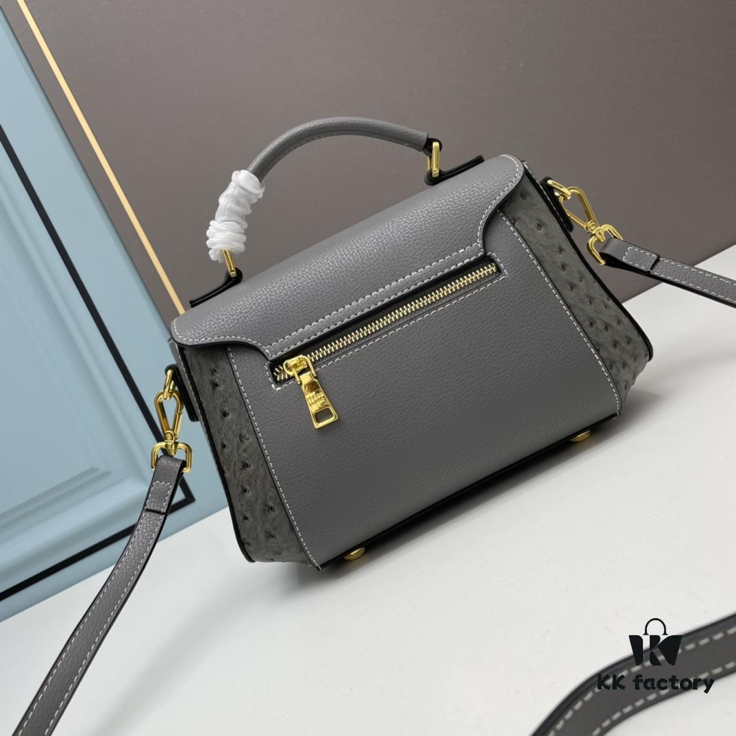 PRADA Fashion Head-Covering Bag in Deer Texture Calfskin with Ostrich Print