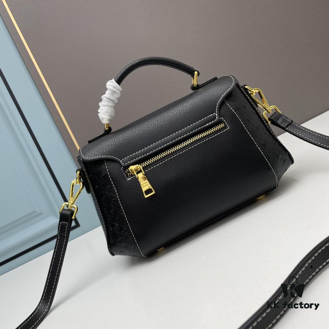 PRADA Fashion Head-Covering Bag in Deer Grain Calfskin with Ostrich Texture