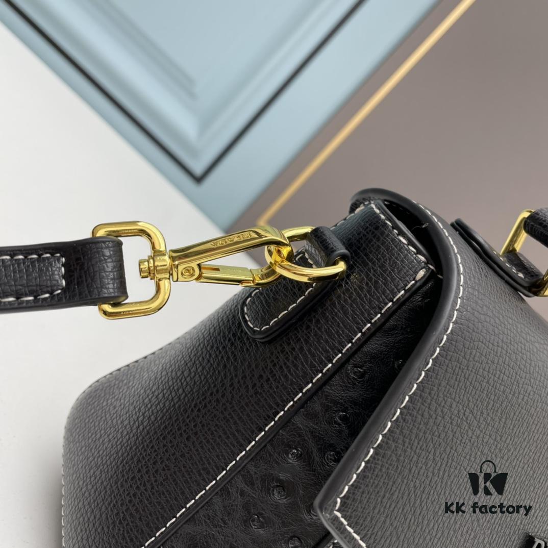 PRADA Fashion Head-Covering Bag in Deer Grain Calfskin with Ostrich Texture