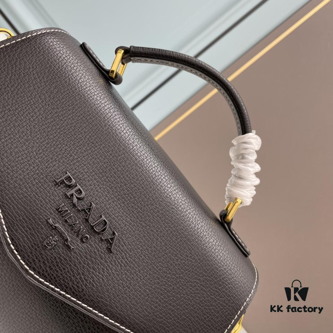 PRADA Fashion Head-Covering Bag in Deer Grain Calfskin with Ostrich Texture