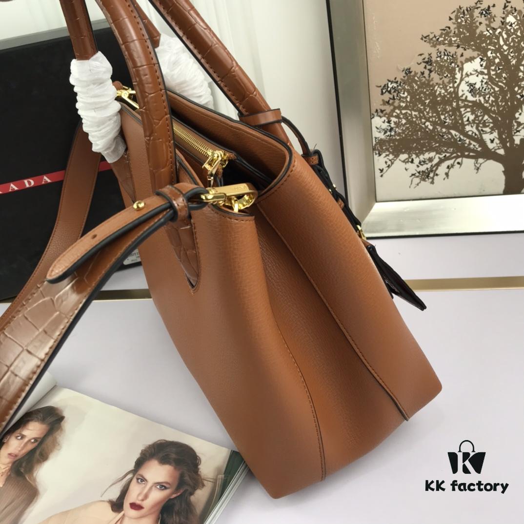 2020 New Arrival PRADA Style Handbag - Model 66153, 30*24*14cm, Premium Calfskin with Glossy Crocodile Texture