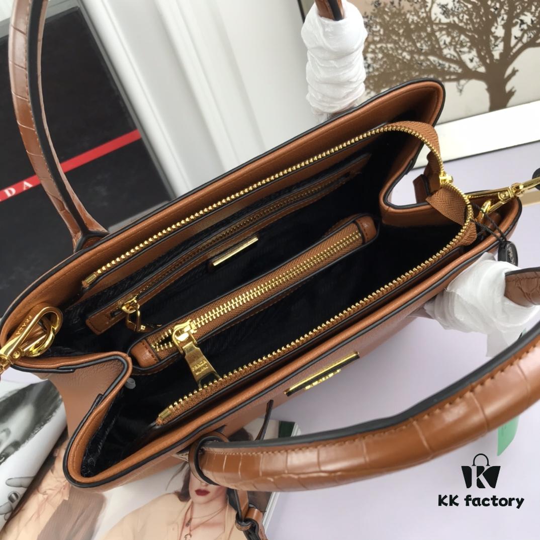 2020 New Arrival PRADA Style Handbag - Model 66153, 30*24*14cm, Premium Calfskin with Glossy Crocodile Texture