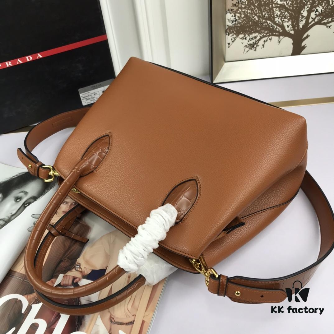 2020 New Arrival PRADA Style Handbag - Model 66153, 30*24*14cm, Premium Calfskin with Glossy Crocodile Texture