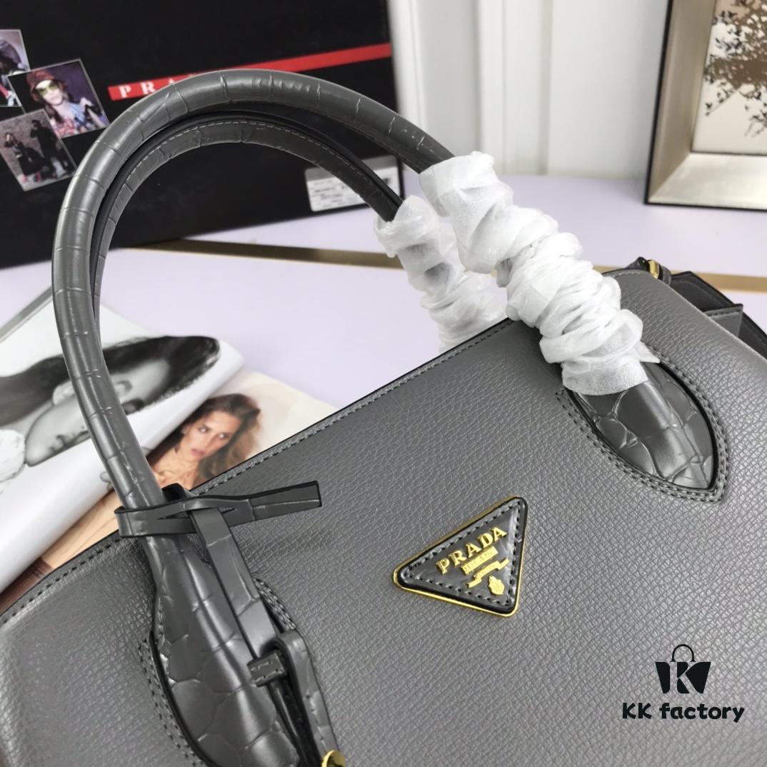 2020 New Arrival Prada-Style Handbag, Model 66153, Premium Calfskin with Glossy Crocodile Texture, Spacious Design with Interior Compartment