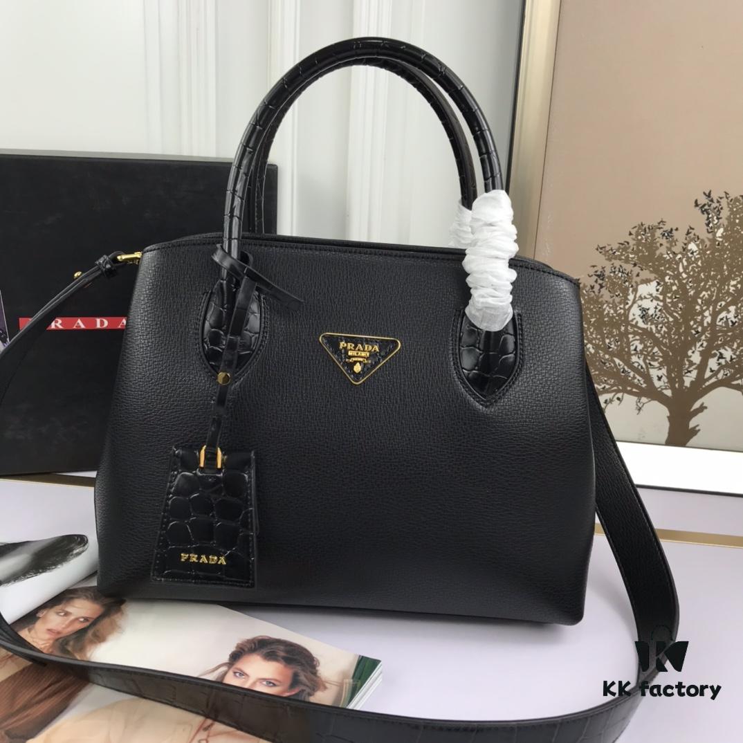 New Arrival 2020 PRADA Hot Global Launch - Model 66153, 30*24*14cm, Premium Calfskin with Glossy Crocodile Texture