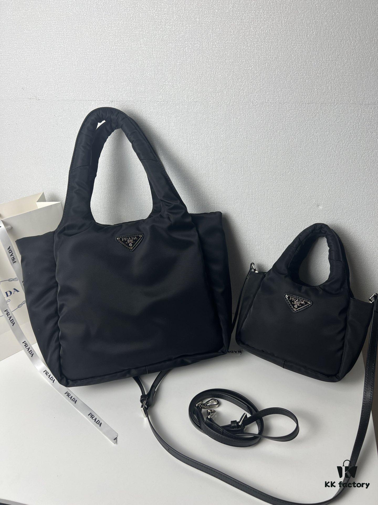 Prada Nylon Cotton Tote Bag (with Long Shoulder Strap)