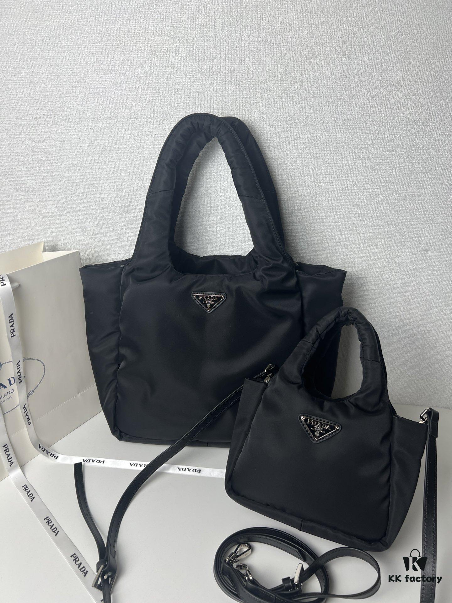 Prada Nylon Cotton Tote Bag (with Long Shoulder Strap)
