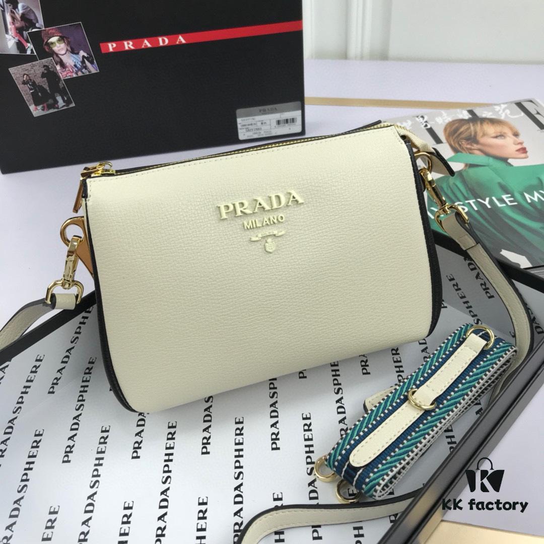 New Prada Flip Shoulder Crossbody Bag Model 66136 with Two Straps, Striped Strap and Genuine Leather Women's Handbag, 2019 Summer Fashion Shoulder Bag
