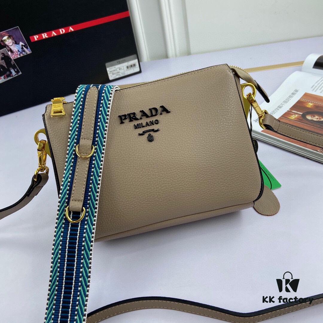 New Prada Flip Shoulder Crossbody Bag Model 66136 with Two Straps, Striped Strap and Genuine Leather Women's Handbag, 2019 Summer Fashion Shoulder Bag