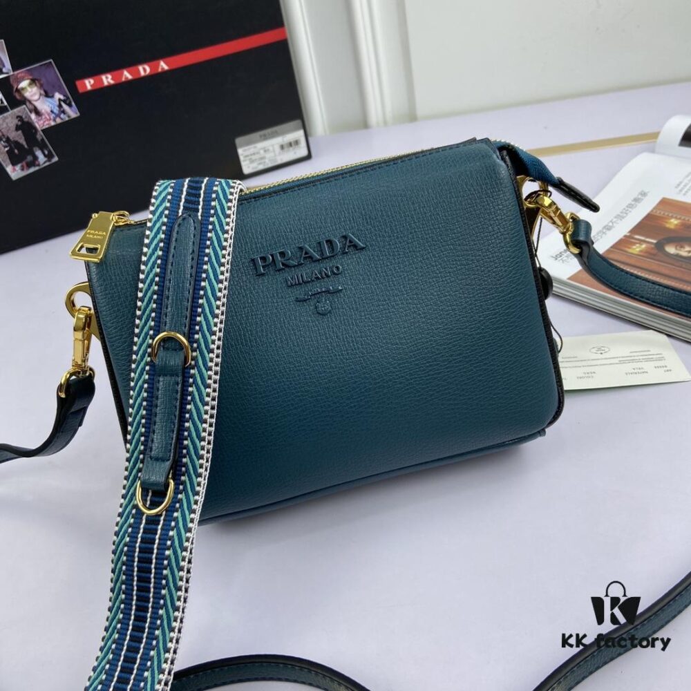 New Prada Flip Shoulder Crossbody Bag Model 66136 with Two Straps, Striped Strap Genuine Leather Handbag, 2019 Summer Fashion Women's Bag