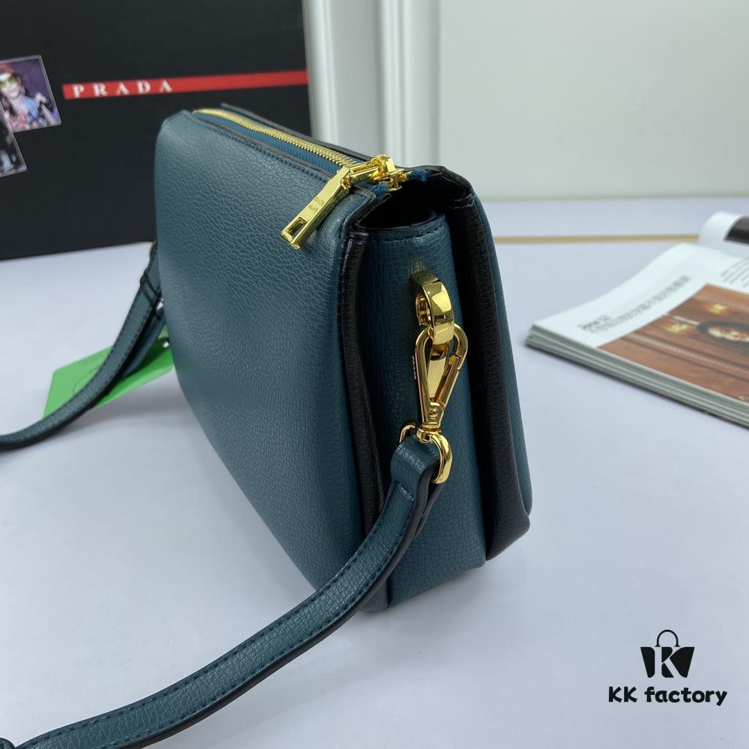 New Prada Flip Shoulder Crossbody Bag Model 66136 with Two Straps, Striped Strap Genuine Leather Handbag, 2019 Summer Fashion Women's Bag