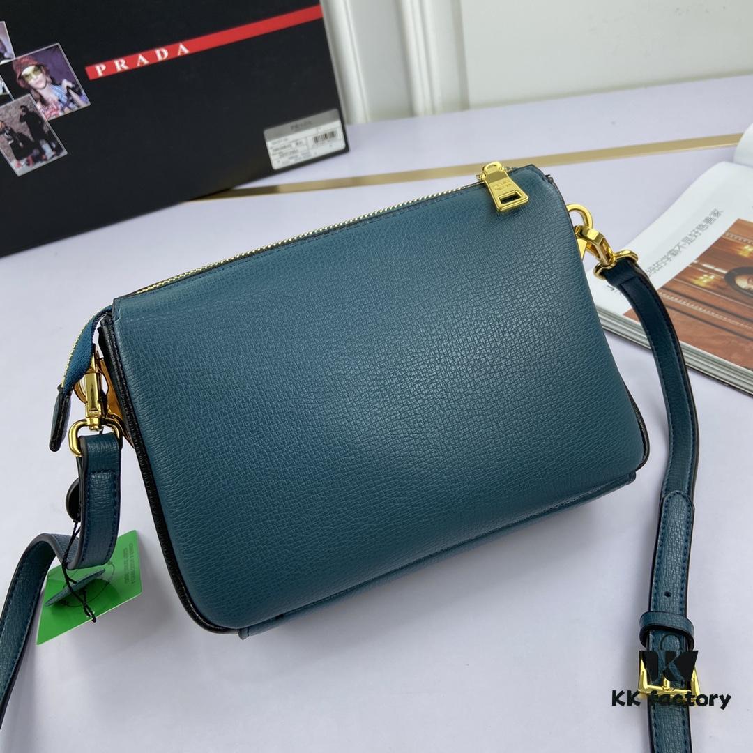 New Prada Flip Shoulder Crossbody Bag Model 66136 with Two Straps, Striped Strap Genuine Leather Handbag, 2019 Summer Fashion Women's Bag