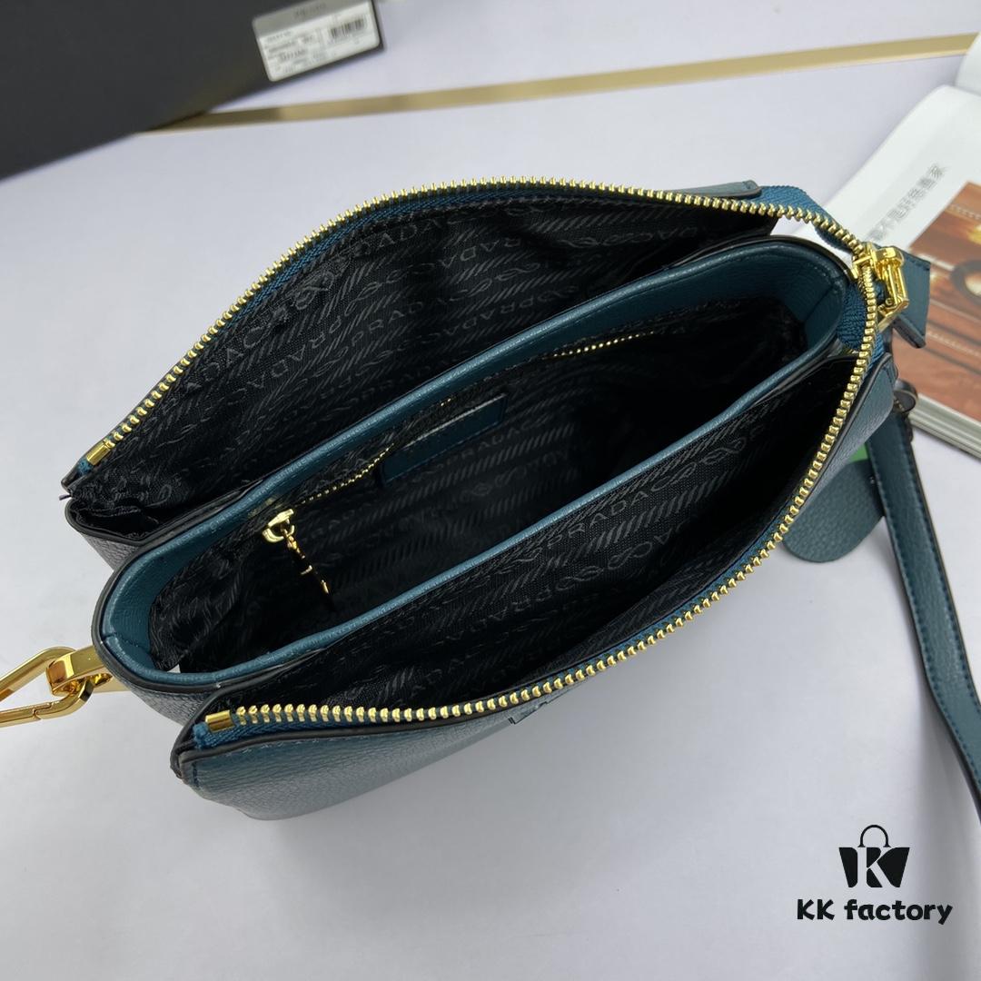 New Prada Flip Shoulder Crossbody Bag Model 66136 with Two Straps, Striped Strap Genuine Leather Handbag, 2019 Summer Fashion Women's Bag