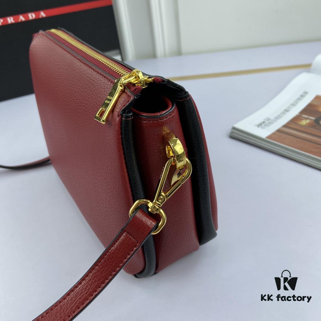 New Prada Flip Shoulder Crossbody Bag Model 66136 with Two Straps, Striped Strap Genuine Leather Handbag, 2019 Summer Fashion Women's Bag