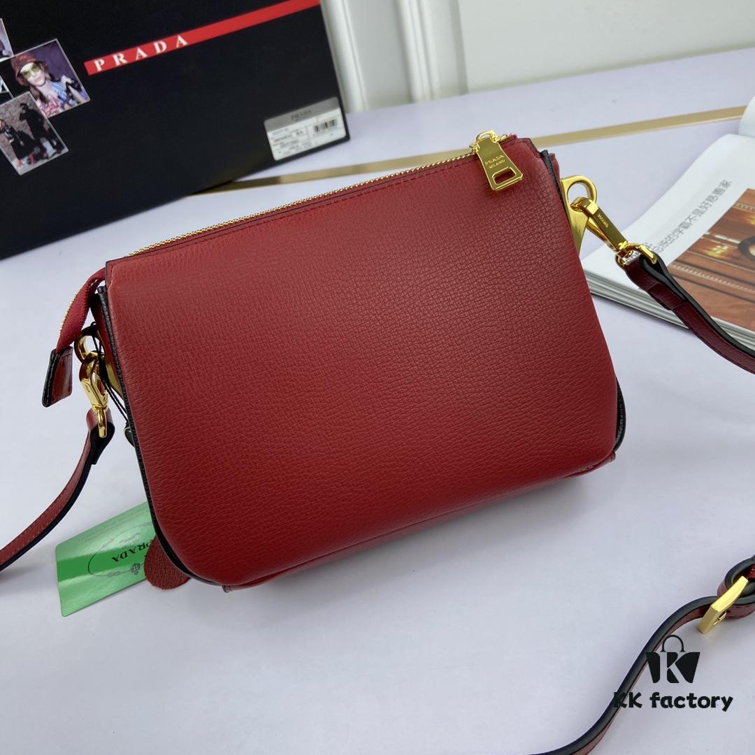 New Prada Flip Shoulder Crossbody Bag Model 66136 with Two Straps, Striped Strap Genuine Leather Handbag, 2019 Summer Fashion Women's Bag