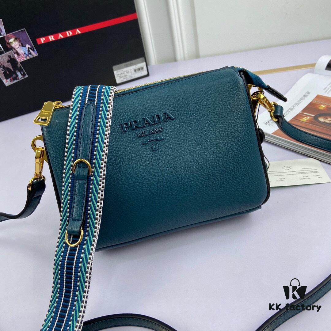 New Prada Flip Shoulder Crossbody Bag Model 66136 with Two Straps, Striped Strap and Genuine Leather Women's Handbag, 2019 Summer Fashion Shoulder Bag