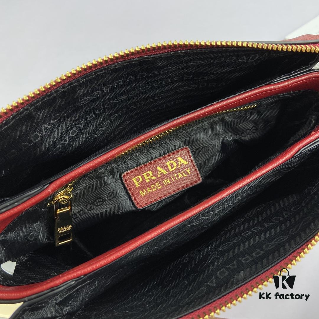 New Prada Flip Shoulder Crossbody Bag Model 66136 with Two Straps, Striped Strap Genuine Leather Handbag, 2019 Summer Fashion Women's Bag