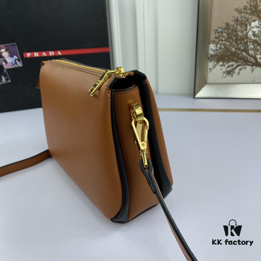 New Prada Flip Shoulder Crossbody Bag Model 66136 with Two Straps, Striped Strap Genuine Leather Handbag, 2019 Summer Fashion Women's Bag