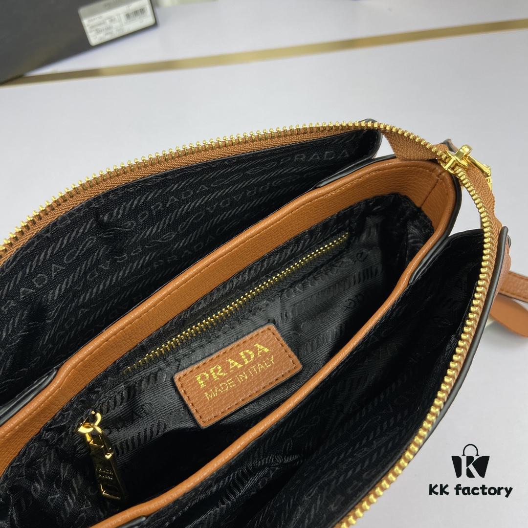 New Prada Flip Shoulder Crossbody Bag Model 66136 with Two Straps, Striped Strap Genuine Leather Handbag, 2019 Summer Fashion Women's Bag