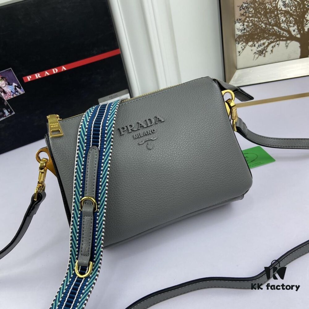 New Prada Flip Shoulder Crossbody Bag Model 66136 with Two Straps, Striped Strap Genuine Leather Handbag, 2019 Summer Fashion Women's Bag
